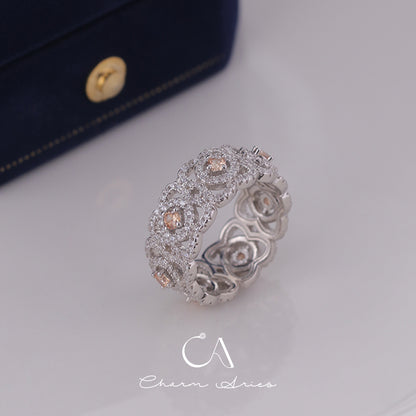 FULL DIAMONDS OPENWORK SET WITH PINK DIAMONDS S925 RING