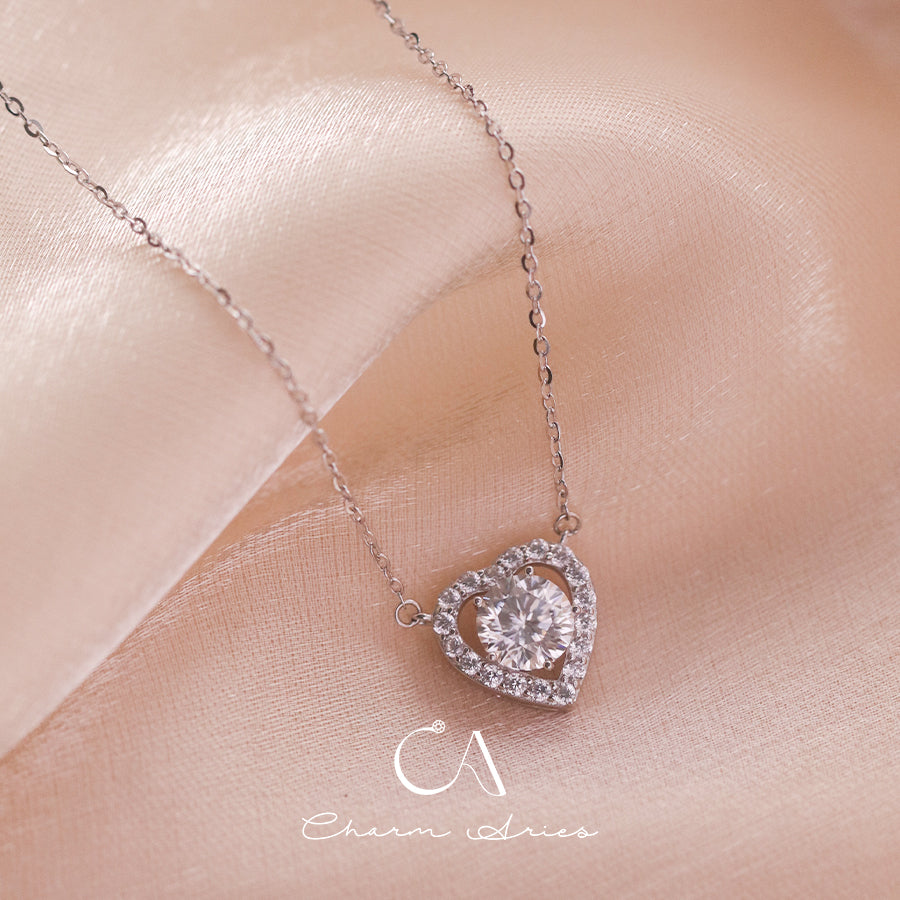 FULL DIAMONDS LOVE HEARTS S925 SILVER NECKLACE