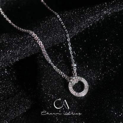 DOUBLE LOVE ROUND CAKE S925 FULL DIAMOND NECKLACE