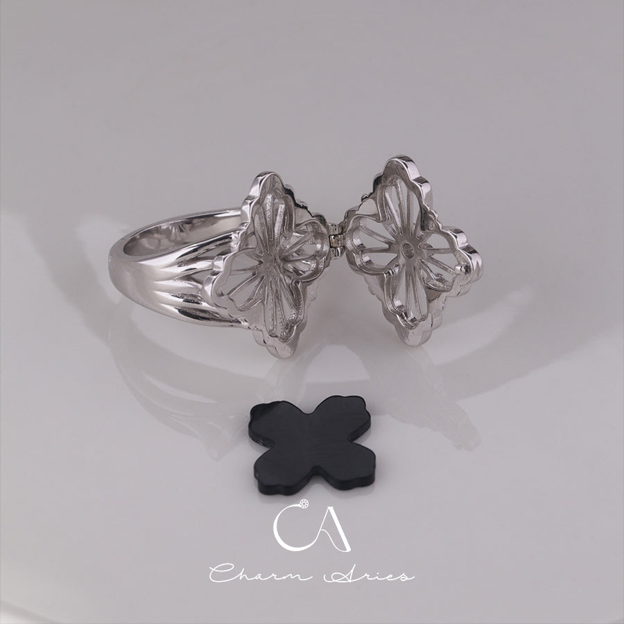 VINTAGE CLOVER S925 ONYX RING