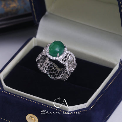 HOHE EIS GLAS EI SPITZE S925 NATÜRLICHE WASSER SCHAUM JADE RING