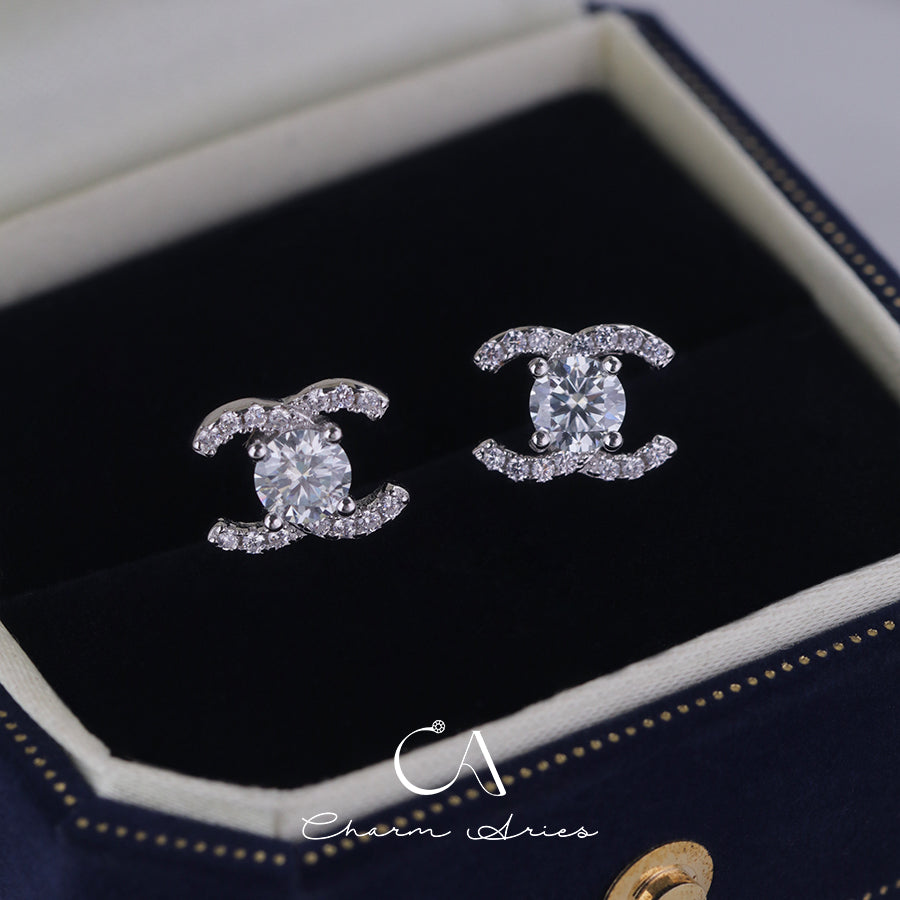 DOUBLE C S925 MOISSANITE DIAMOND SET EARRINGS