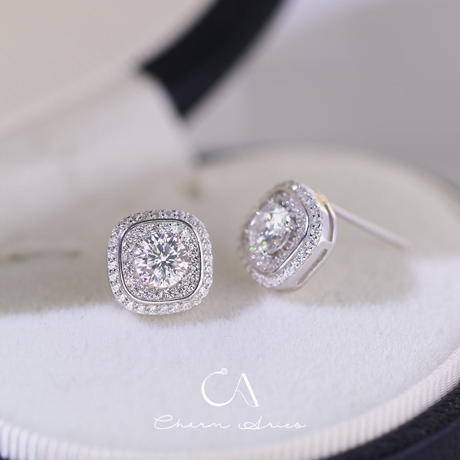 SUGAR CUBES S925 MOISSAN DIAMOND EARRINGS