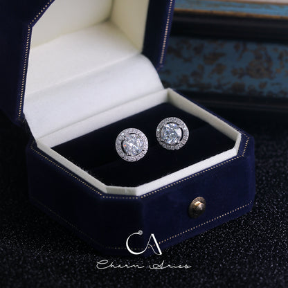 MICRO-INLAID ROUND  S925 MOISSAN DIAMOND EARRINGS