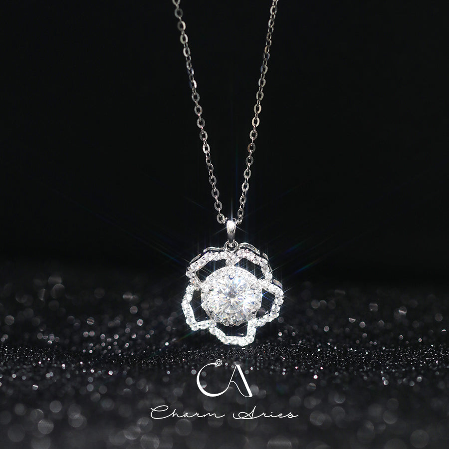 MOISSANITE DIAMOND CAMELLIA S925 SILVER NECKLACE