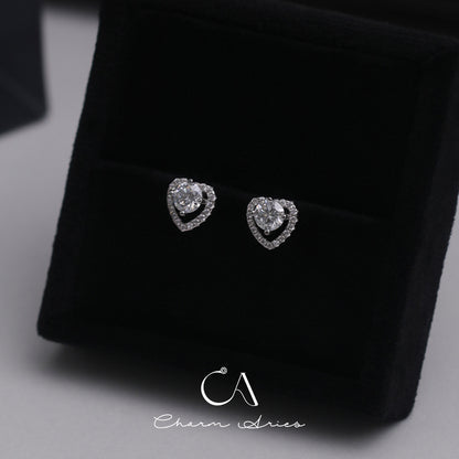 FULL DIAMONDS WITH MOISSANITE LOVE HEART S925 EARRINGS