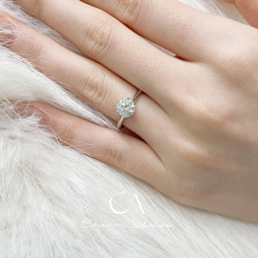 Ein Karat Sechs Krallen Moissanit S925 Diamant Ring