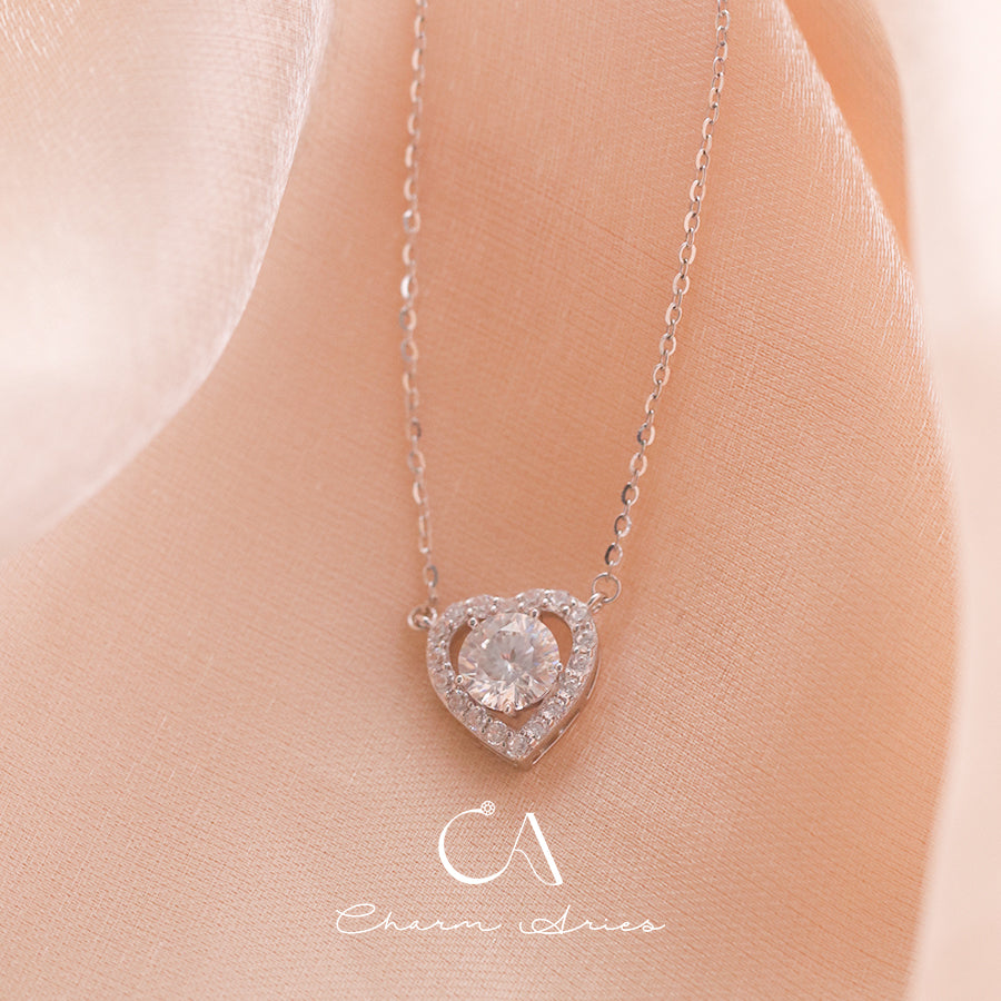 FULL DIAMONDS LOVE HEARTS S925 SILVER NECKLACE