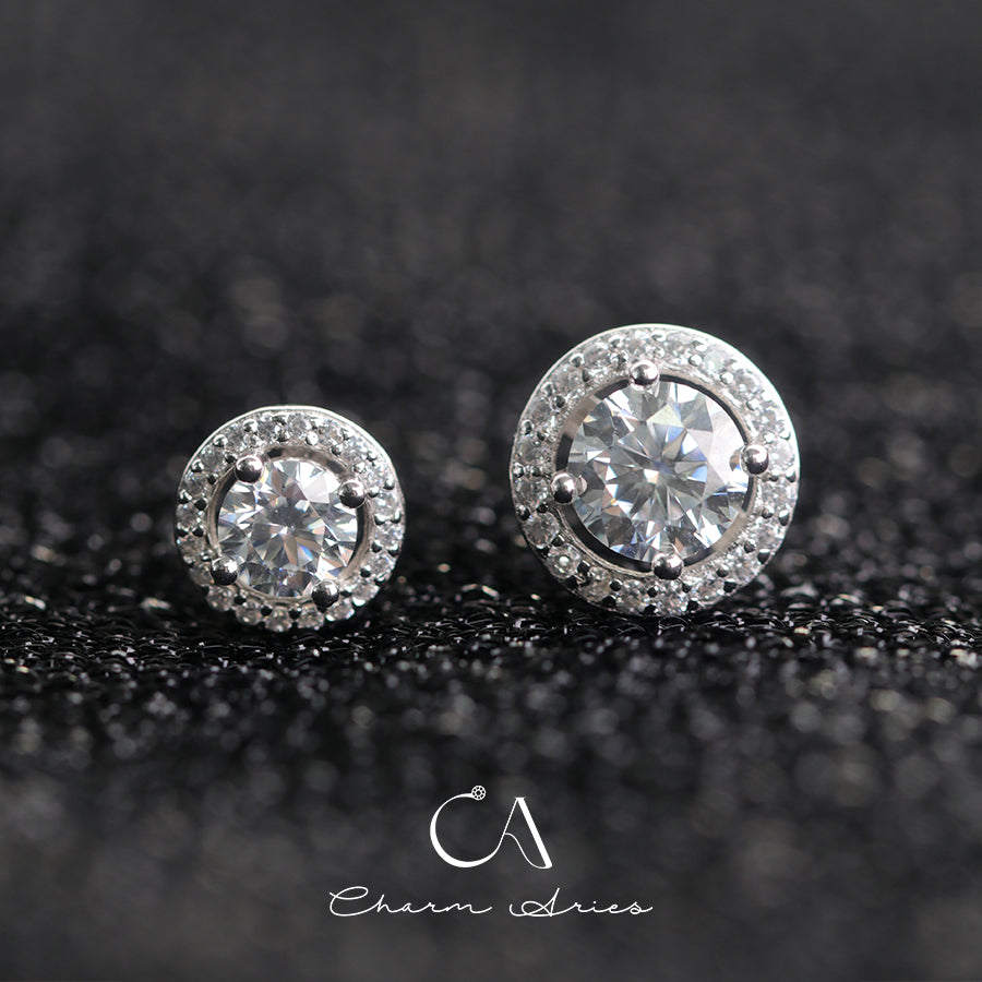 MICRO-INLAID ROUND  S925 MOISSAN DIAMOND EARRINGS