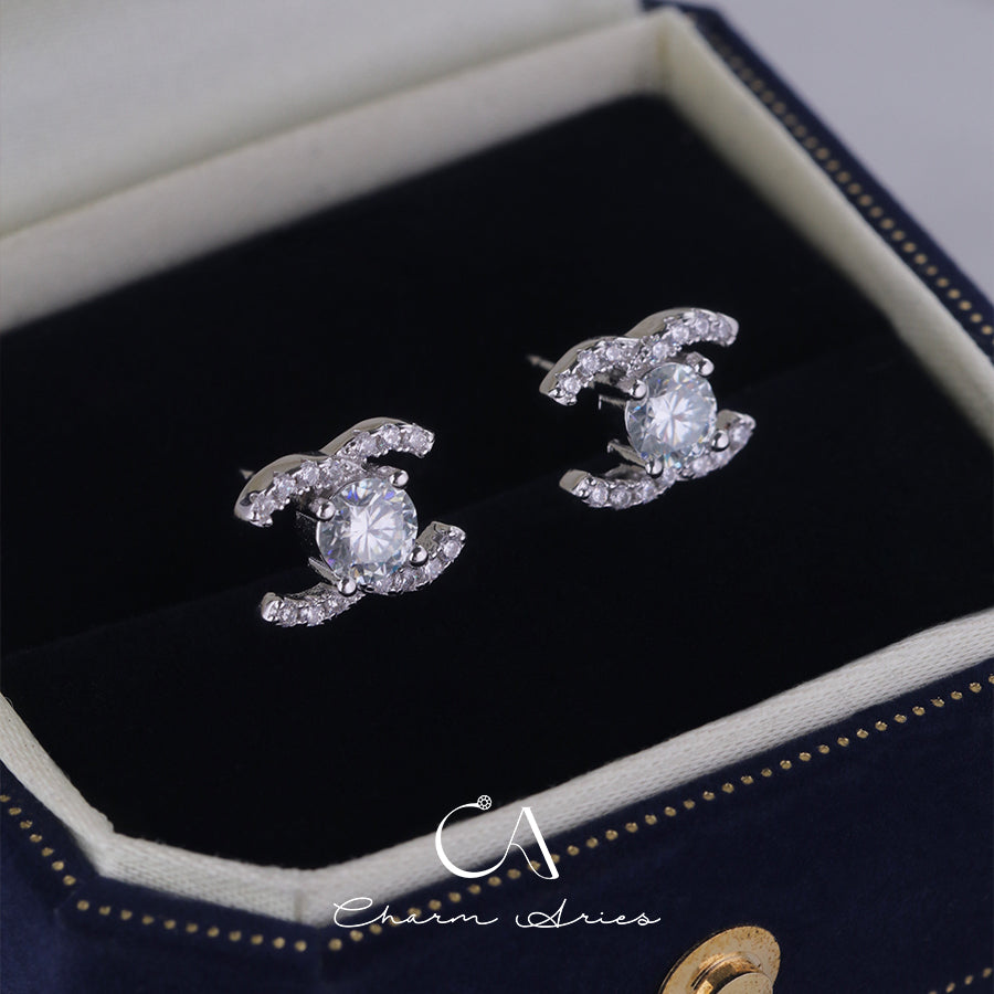 DOUBLE C S925 MOISSANITE DIAMOND SET EARRINGS