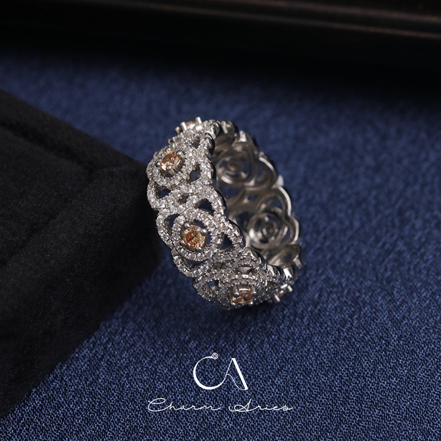 FULL DIAMONDS OPENWORK SET WITH PINK DIAMONDS S925 RING