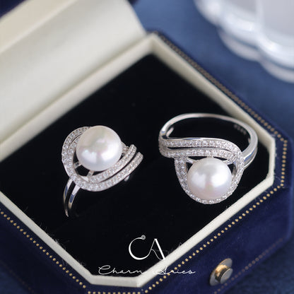 NATURAL FRESHWATER PEARLS S925  FULL DIAMOND RING