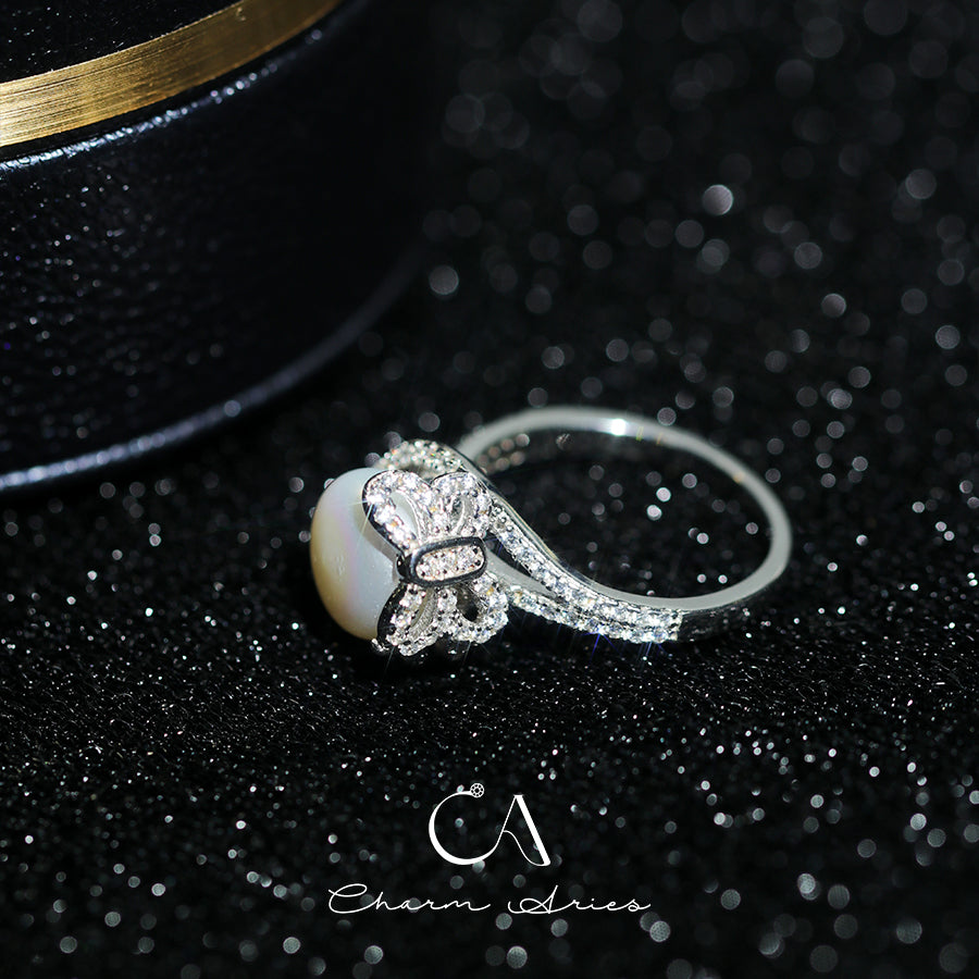 BUTTERFLY NATURAL FRESHWATER PEARLS S925 FULL DIAMOND RING