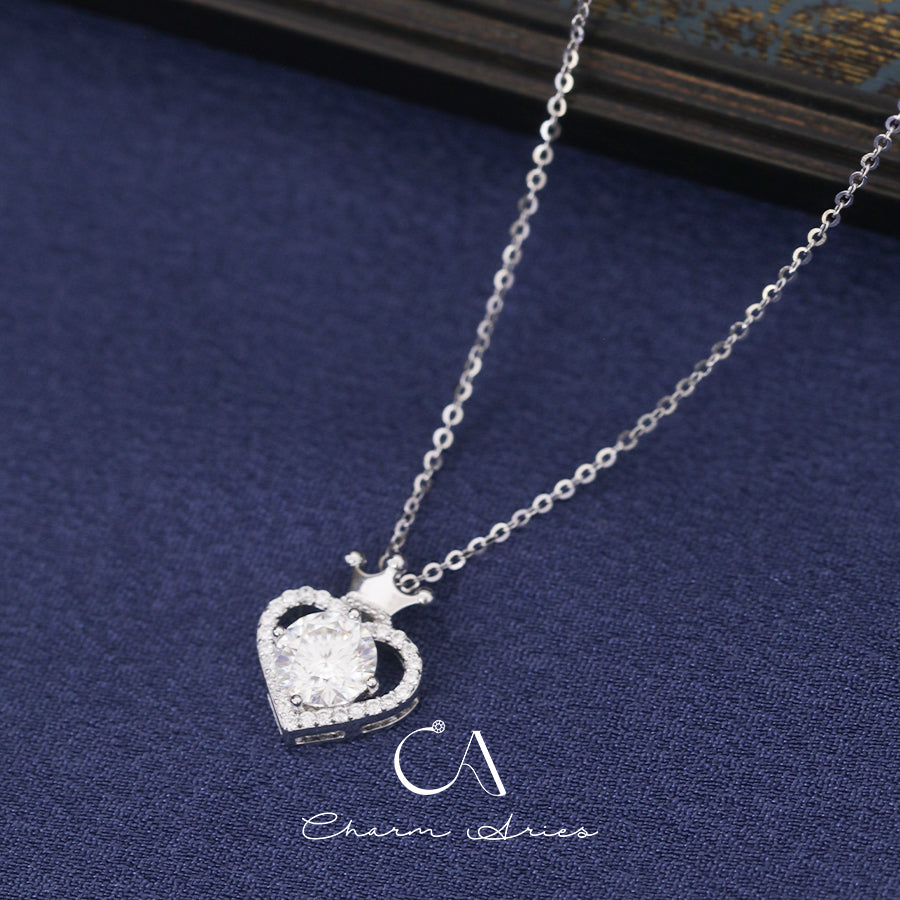 MOISSANITE HEART CROWN NECKLACE IN S925 SILVER