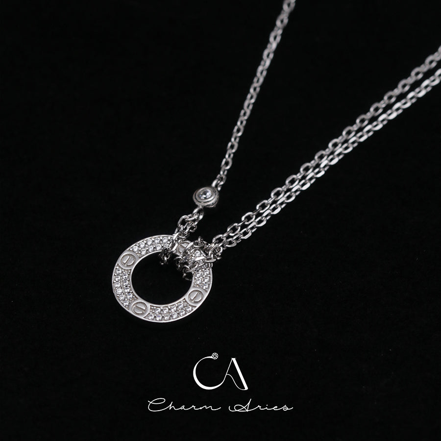 DOUBLE LOVE ROUND CAKE S925 FULL DIAMOND NECKLACE