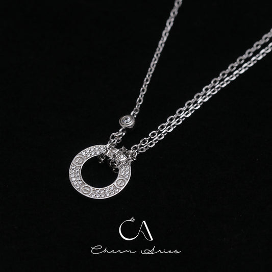 DOUBLE LOVE ROUND CAKE S925 FULL DIAMOND NECKLACE