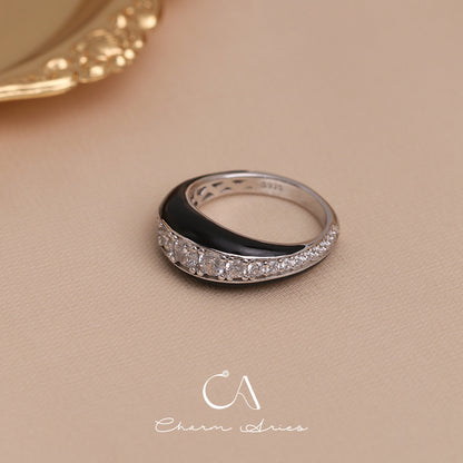 BLACK ENAMEL FULL DIAMOND  S925  RING