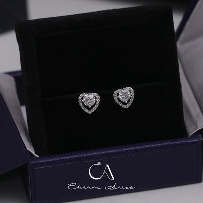 FULL DIAMONDS WITH MOISSANITE LOVE HEART S925 EARRINGS