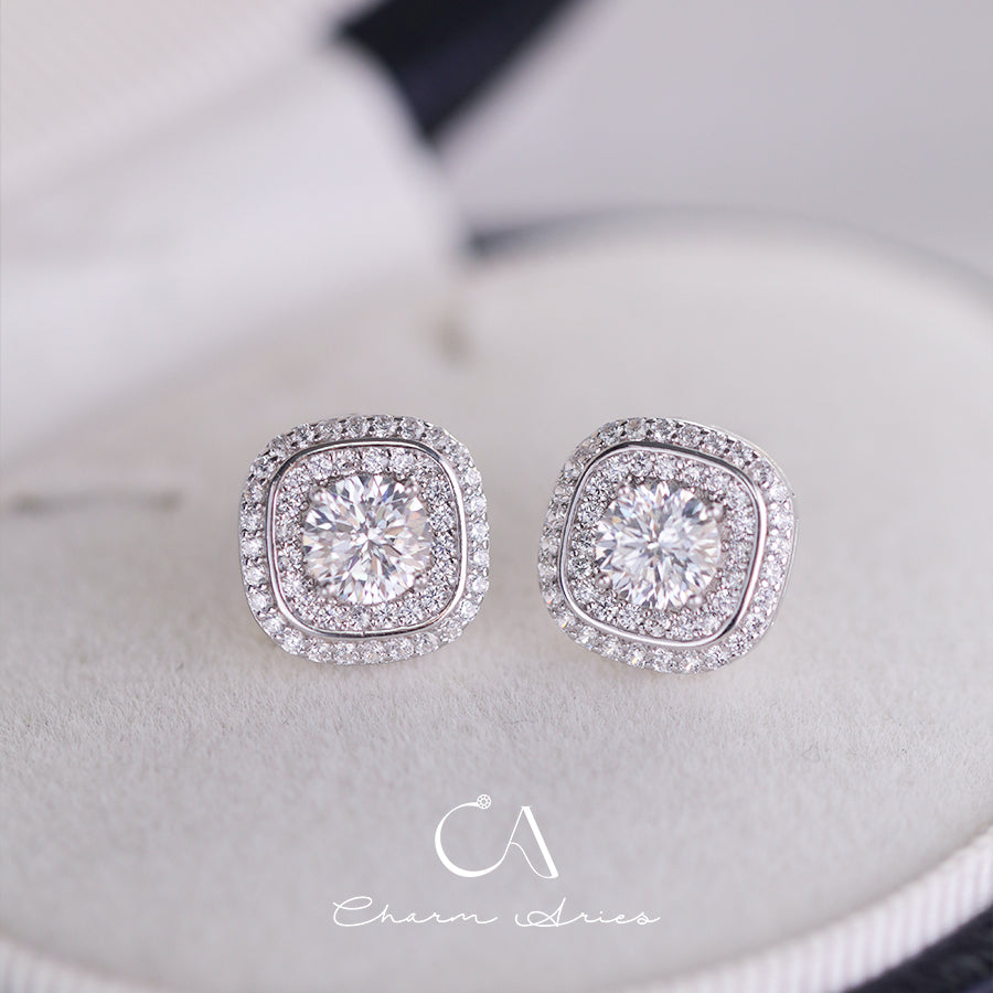 SUGAR CUBES S925 MOISSAN DIAMOND EARRINGS