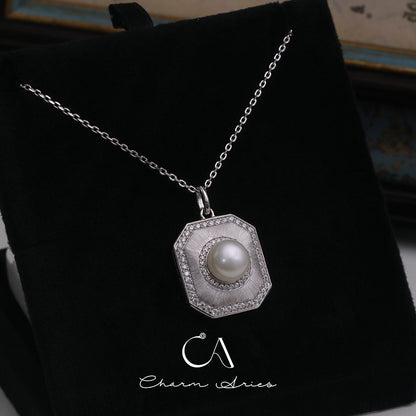 NATURAL FRESHWATER PEARLS S925  FULL DIAMONDS NECKLACE