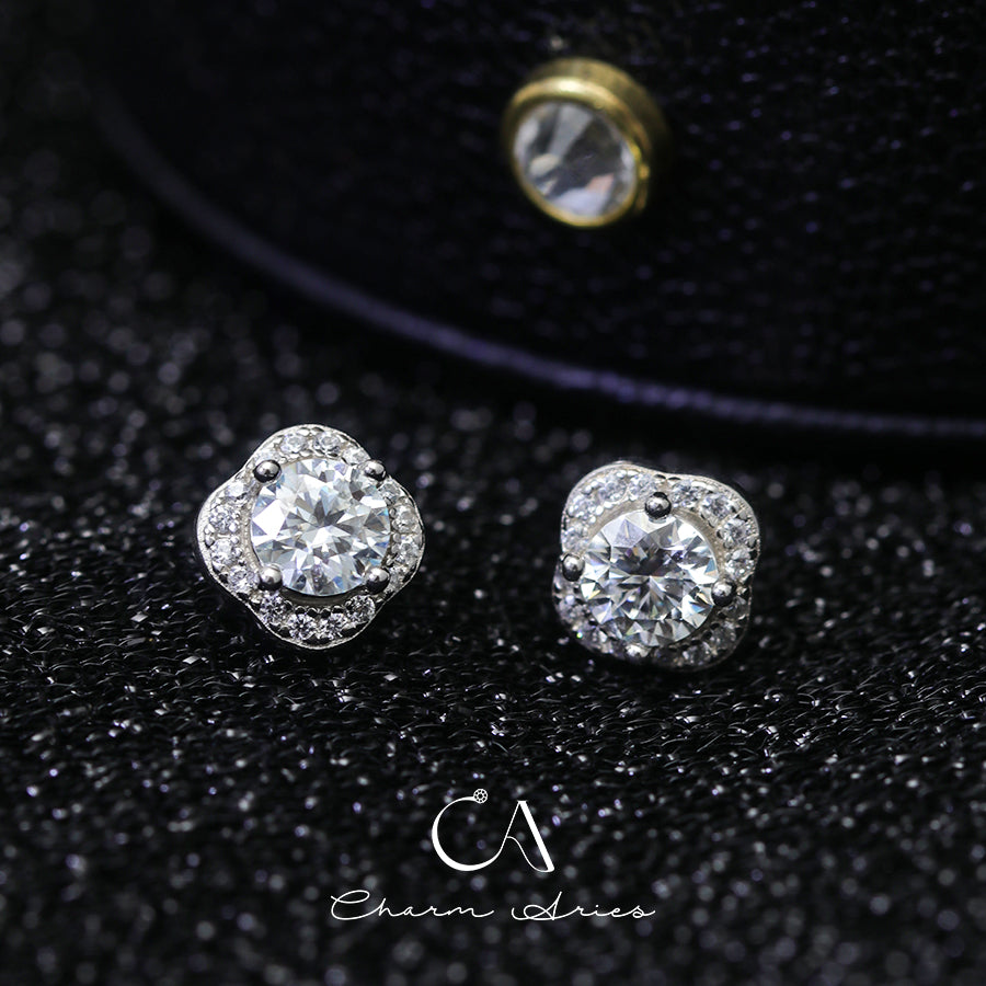 FOUR LEAF CLOVER S925 MOISSAN DIAMOND EARRINGS