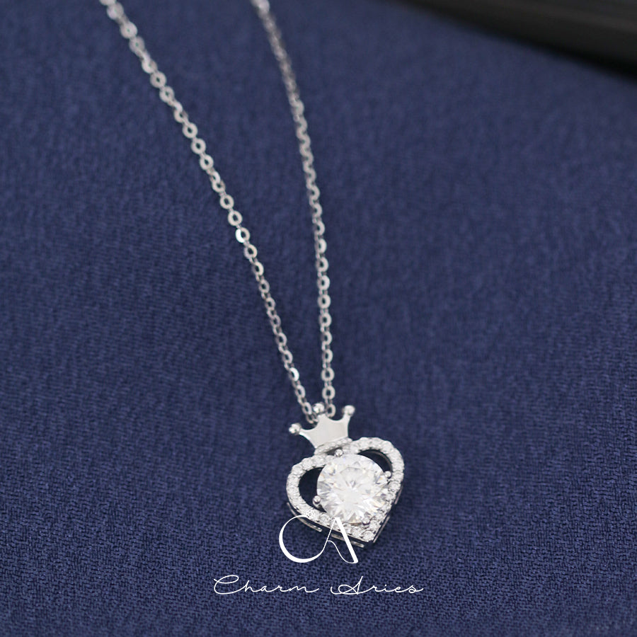 MOISSANITE HEART CROWN NECKLACE IN S925 SILVER