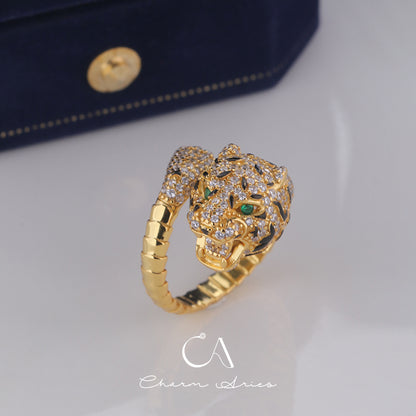 FULL DIAMOND SPOTTED LEOPARD HEAD S925 RING