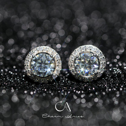 MICRO-INLAID ROUND  S925 MOISSAN DIAMOND EARRINGS