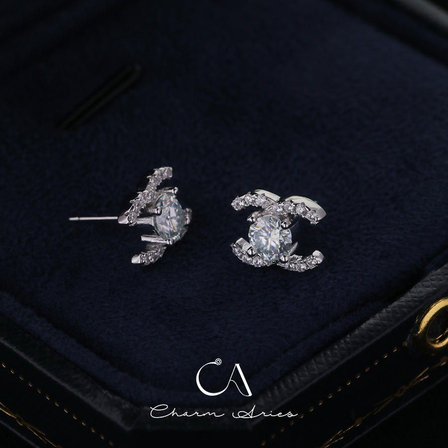 DOUBLE C S925 MOISSANITE DIAMOND SET EARRINGS