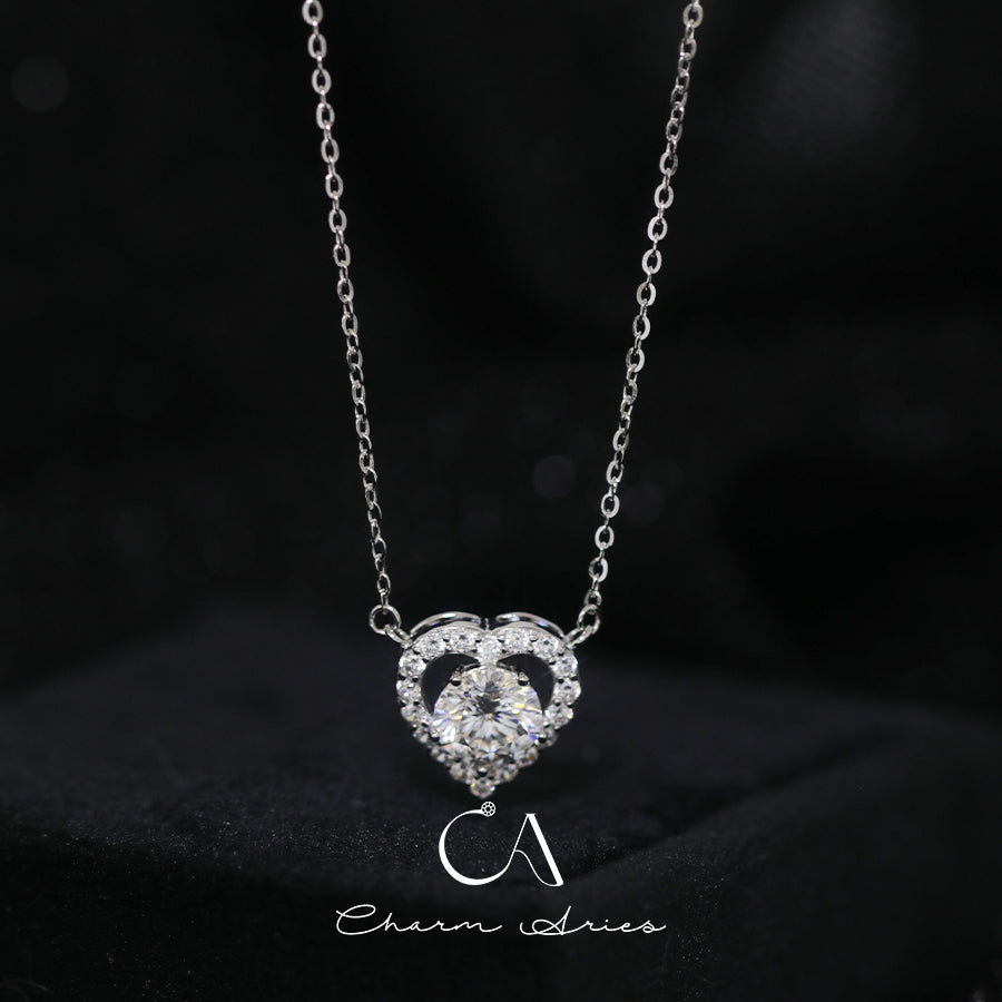 FULL DIAMONDS LOVE HEARTS S925 SILVER NECKLACE