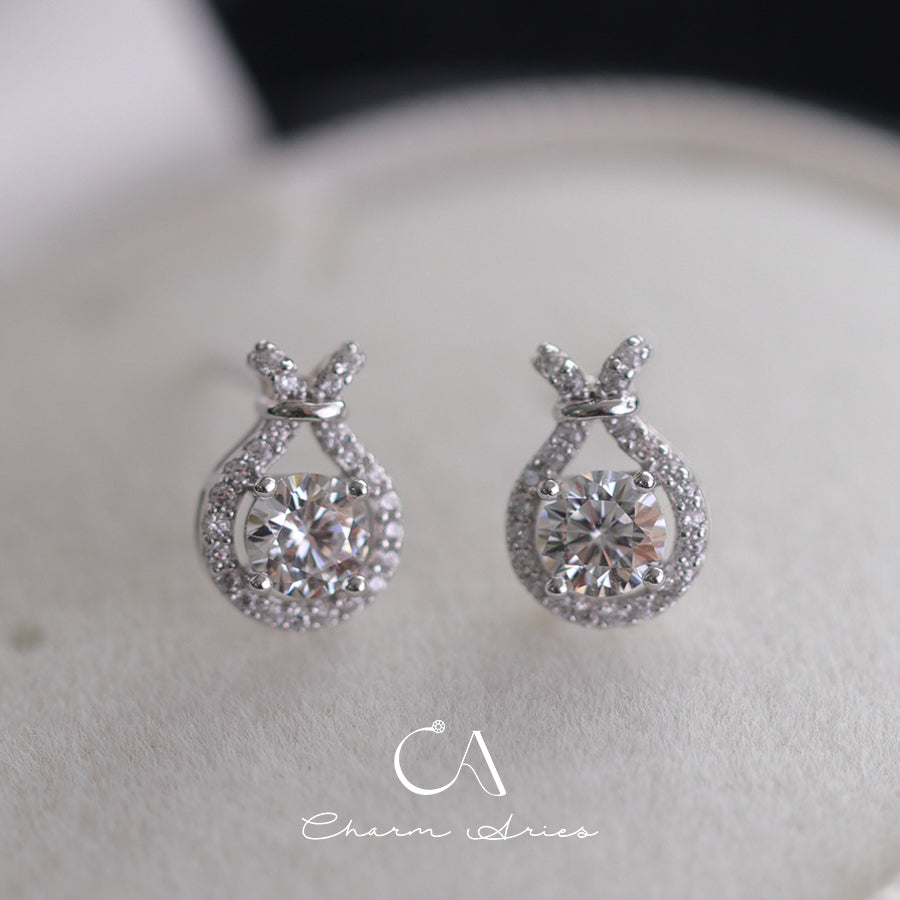 FULL MOISSANITE DIAMONDS WATER DROP BUNNY S925 SILVER EARRINGS