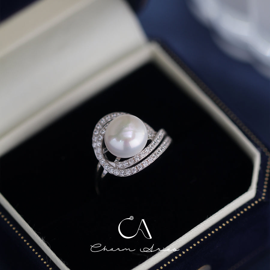 NATURAL FRESHWATER PEARLS S925  FULL DIAMOND RING