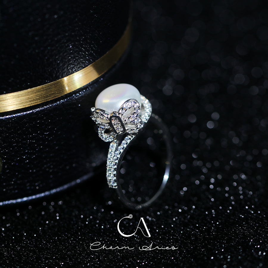 BUTTERFLY NATURAL FRESHWATER PEARLS S925 FULL DIAMOND RING