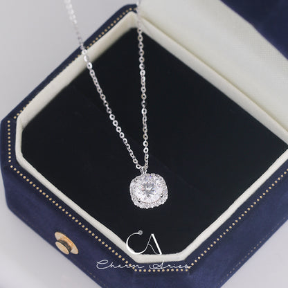 CLASSIC SQUARE BALE ONE CARAT MOISSANITE S925 SILVER NECKLACE