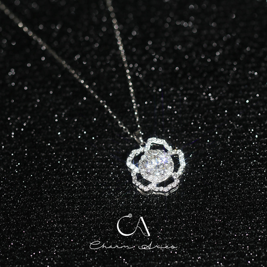 MOISSANITE DIAMOND CAMELLIA S925 SILVER NECKLACE