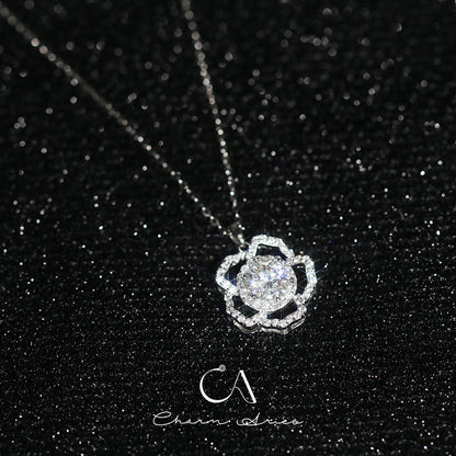 MOISSANITE DIAMOND CAMELLIA S925 SILVER NECKLACE