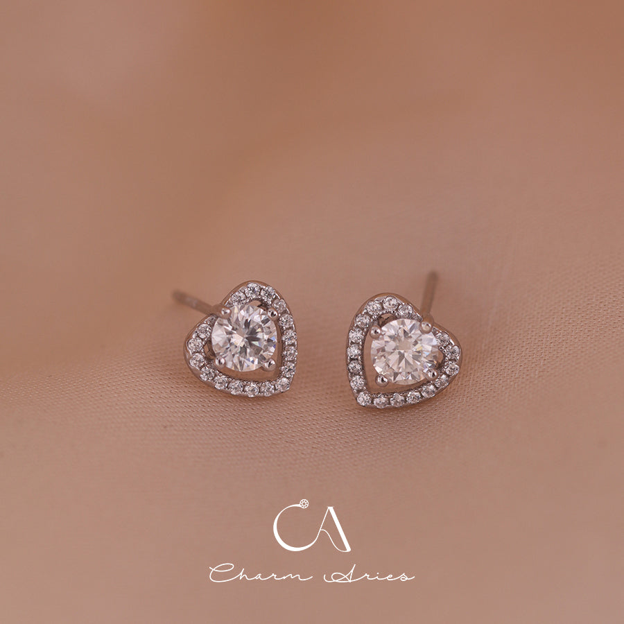 FULL DIAMONDS WITH MOISSANITE LOVE HEART S925 EARRINGS