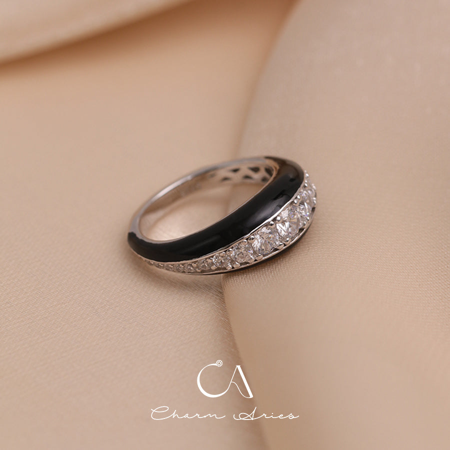 BLACK ENAMEL FULL DIAMOND  S925  RING