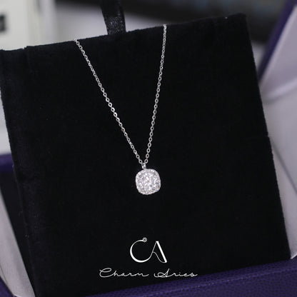 CLASSIC SQUARE BALE ONE CARAT MOISSANITE S925 SILVER NECKLACE