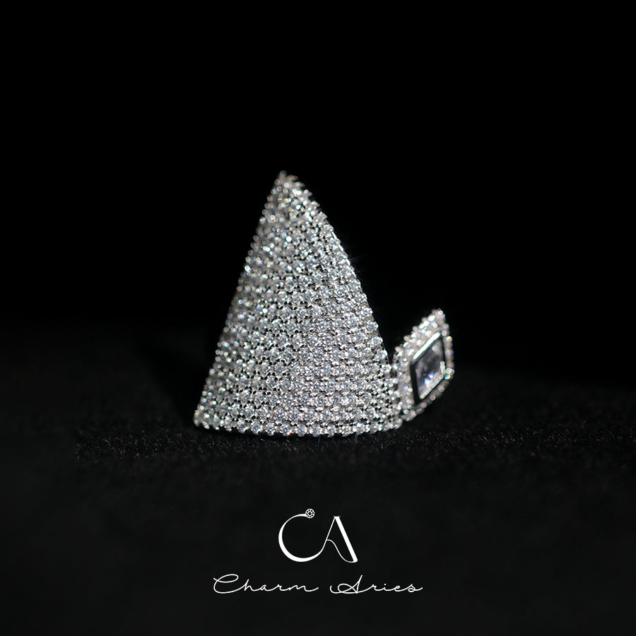 GEOMETRIC PYRAMID S925 FULL DIAMOND RING