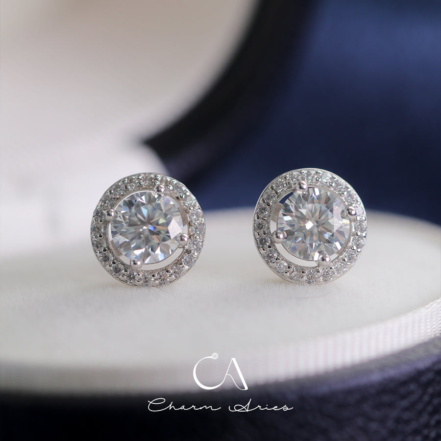 MICRO-INLAID ROUND  S925 MOISSAN DIAMOND EARRINGS