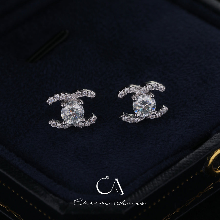 DOUBLE C S925 MOISSANITE DIAMOND SET EARRINGS