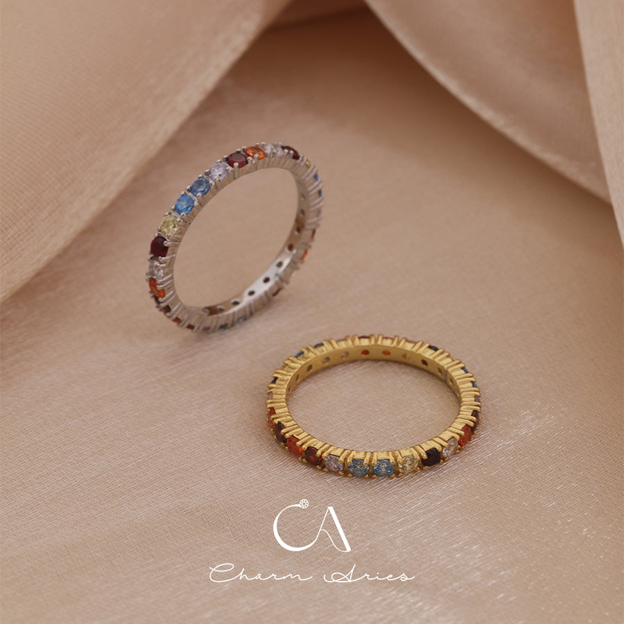 COLORFUL FULL DIAMONDS STACKING SET S925 RING