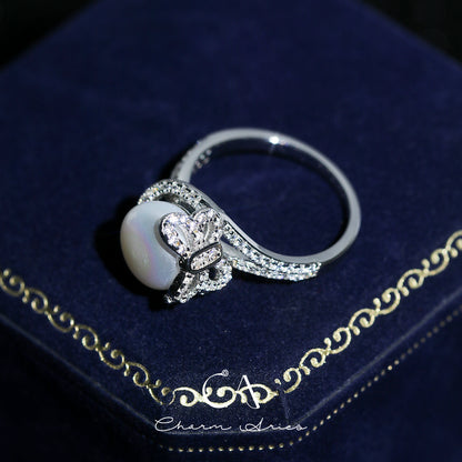 BUTTERFLY NATURAL FRESHWATER PEARLS S925 FULL DIAMOND RING