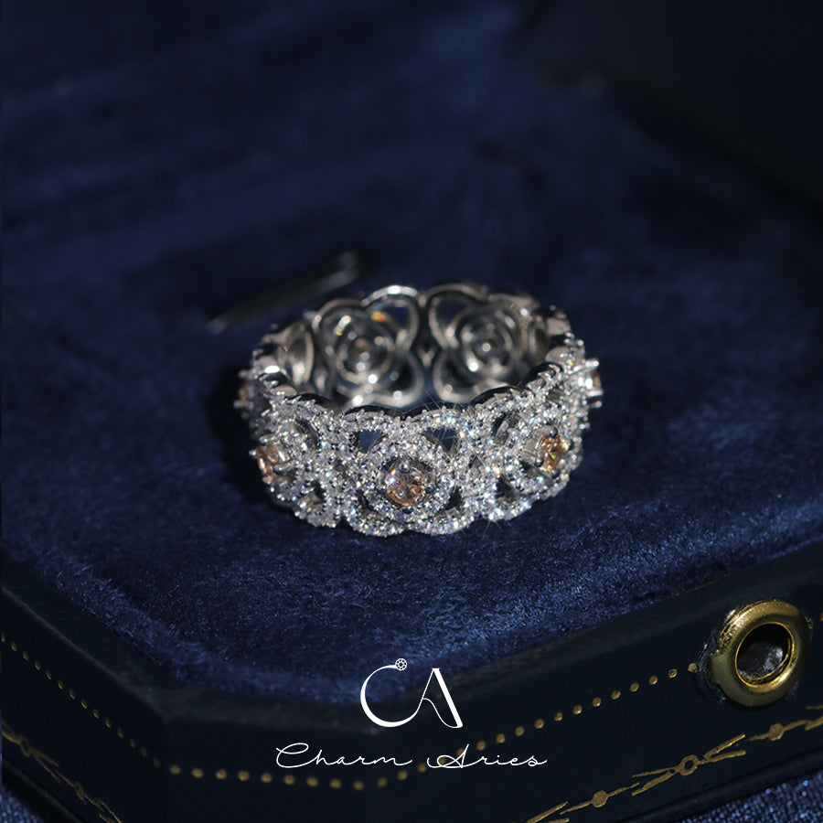 FULL DIAMONDS OPENWORK SET WITH PINK DIAMONDS S925 RING