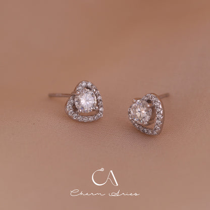 FULL DIAMONDS WITH MOISSANITE LOVE HEART S925 EARRINGS