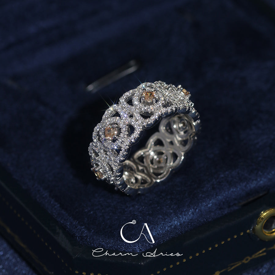 FULL DIAMONDS OPENWORK SET WITH PINK DIAMONDS S925 RING