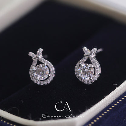 FULL MOISSANITE DIAMONDS WATER DROP BUNNY S925 SILVER EARRINGS