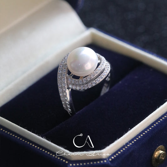 NATURAL FRESHWATER PEARLS S925  FULL DIAMOND RING