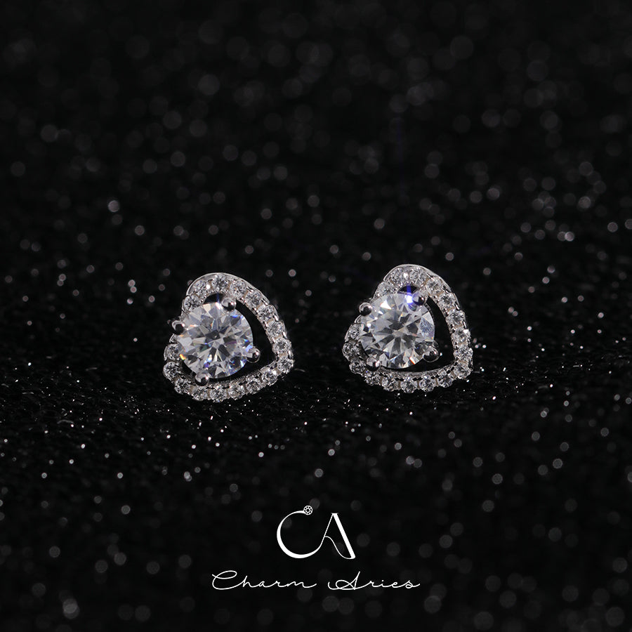 FULL DIAMONDS WITH MOISSANITE LOVE HEART S925 EARRINGS